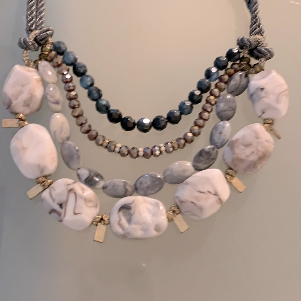 Medium Length Multi Layered Stone Shape Beaded Ne… - image 4